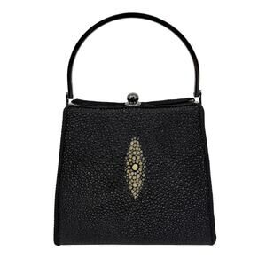 Moo Roo Charleston Black Stone Inlay Evening Hand Bag Mary Norton Signed 2003